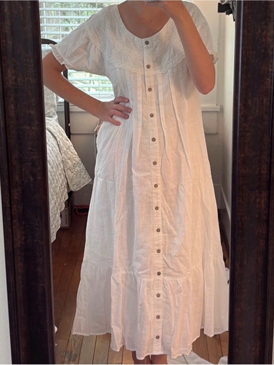 Roolee Dresses & Skirts - Roolee White Button-Front Maxi Dress with Embroidered Yoke